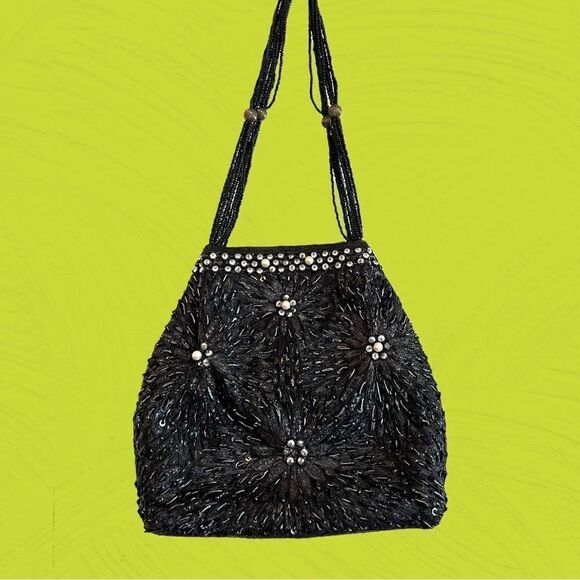 Vintage black beaded evening bag - Picture 4 of 9